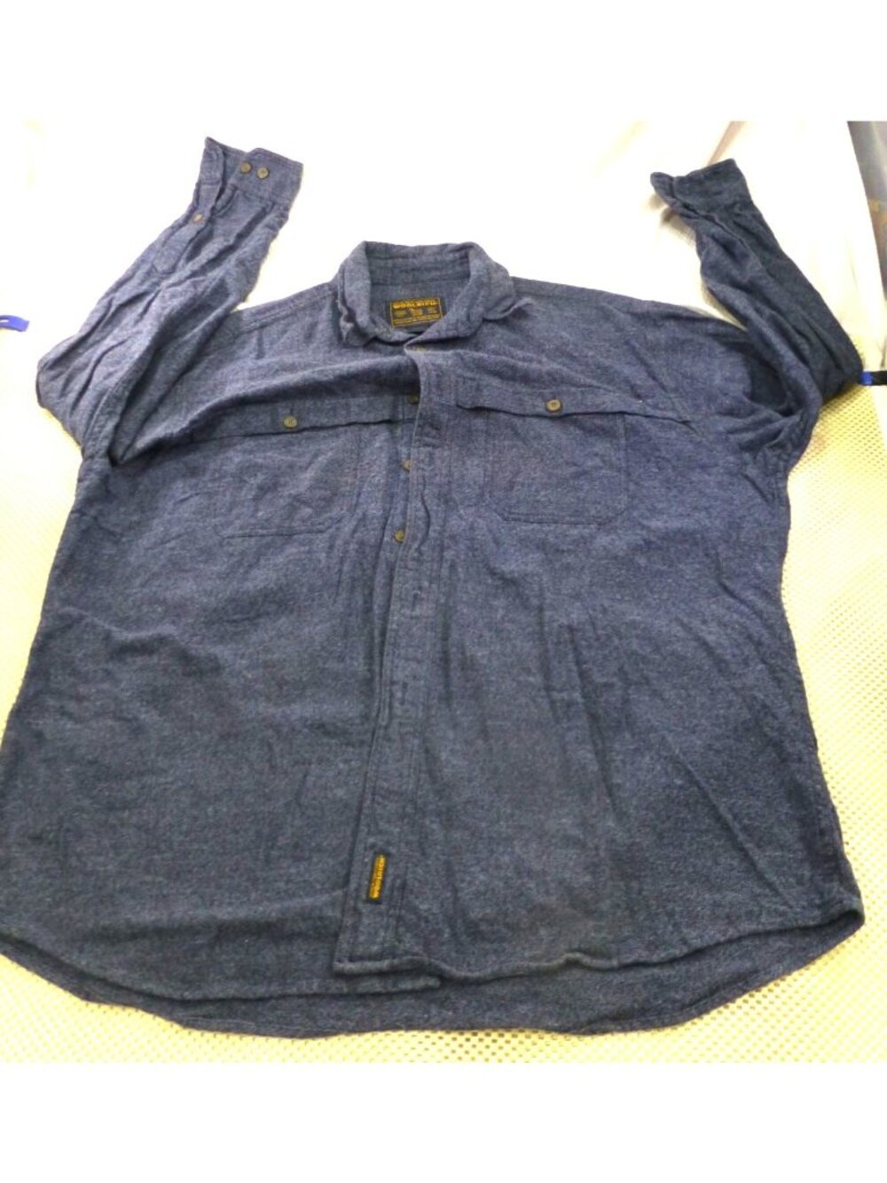Woolrich Mens XL‎ Button-Up Shirt In Blue Herringbone Long Sleeve Casual Wear